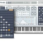 Tela do plugin FM8 da Native Instruments exibindo matriz de algoritmos para síntese FM, usado em produção musical digital.